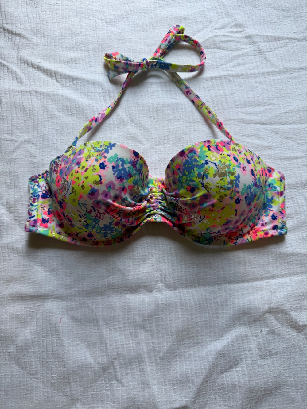 Victoria's Secret Neon Floral Push-Up Bikini Top - Pink, Yellow, Blue